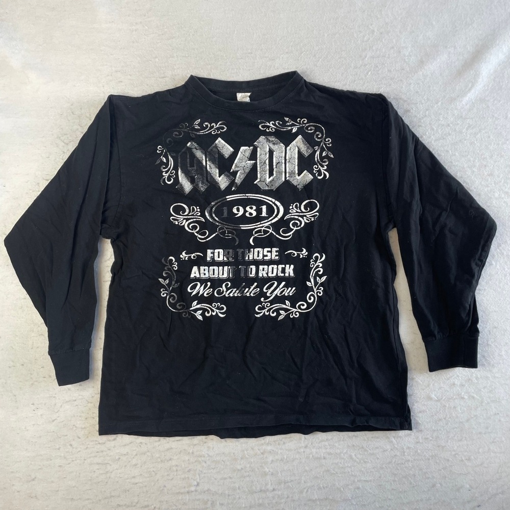 AC/DC Graphic T-Shirt Mens XL Black Long Sleeve For‎ Those About To Rock 1981